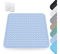 Alfombra de Ducha, 80 x 80 cm Alfombrilla Antideslizante con Ventosas, Alfombrilla Antideslizante de PVC, Alfombra de Ducha Cuadrada Lavable, Lavable a Máquina, para Ducha, Sauna o Bañera, Azul claro