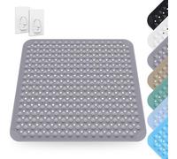 Alfombra de Ducha, 80 x 80 cm Alfombrilla Antideslizante con Ventosas, Alfombrilla Antideslizante de PVC, Alfombra de Ducha Cuadrada Lavable, Lavable a Máquina, para Ducha, Sauna o Bañera, Gris