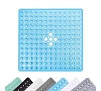 Alfombra de Ducha Antideslizante, 53 x 53 cm Alfombrilla de Ducha Antideslizante con Ventosas, Alfombra de Ducha de Confort Cuadrada con Agujeros de Drenaje, para Lavar a Máquina, Transparente Azul