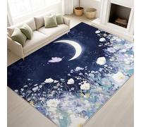Alfombra de ensueño suave para salón, 50 x 80 cm, arte impresionista, filigrana, tranquila, flores, luna, alfombra para dormitorio, lavable, suave, antideslizante, de pelo corto, para decoración de