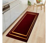 Alfombra de Entrada Sencillo Fondo Rojo Borde Dorado, Alfombra Larga para Pasillo 40 x 120 cm - Corredor Lavable y Antideslizante Estilo Lujoso para Dormitorio Cocina y Recibidor