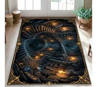 Alfombra de escalera en espiral, diseño de runas de fantasía mística, antorchas, ninguna, color negro, de pelo bajo, estético, alfombra rectangular con acentos para entrada, baño, cocina, puerta