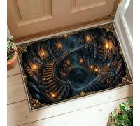Alfombra de escalera en espiral, diseño de runas de fantasía mística, antorchas, ninguna, negro, antideslizante, resistente a la decoloración, para baño, entrada, mesita de noche, puerta, decoración