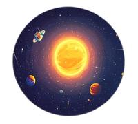 Alfombra de Espacio de fantasía Ciencia ficción Zona Redonda Sol Planetas Lunas Alfombras Lavables Azul Profundo Antideslizante Alfombra de Pelo bajo para habitación de bebé Dormitorio 160x160cm
