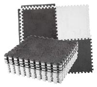 Alfombra de Espuma de Felpa Entrelazada, Suave y Cómoda, Diseño de Bloques de Color, Estilo Rompecabezas, Antideslizante, Gruesa, Segura para Bebés, Material de Vellón Coral para