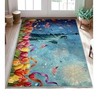 Alfombra de estatua de la zona, celebratoria, tulipanes patrióticos, fuegos artificiales, día de la independencia, color rojo, antideslizante, parte trasera, felpudo de acentos, resistente a la