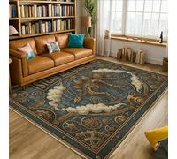 Alfombra de estegosaurio, Steampunk, vintage, nubes, sin bronce, antideslizante, estética, rectangular, para el hogar, sala de estar, dormitorio, cocina, pasillo, decoración de 5 x 7 pies