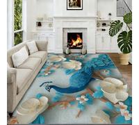 Alfombra de estilo chino, lavable a máquina, 100 x 160 cm, antideslizante, diseño de animales de pavo real, para sala de estar, dormitorio, comedor, habitación de los niños, mesita de noche, cocina y