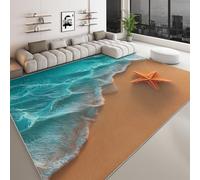 Alfombra de estilo costero de 140 x 200 cm, lavable, para salón, playa, olas, arena, geométrica, estrella de mar, mullida, para dormitorio, habitación de niños, alfombra de cama, sala de juegos