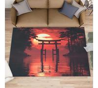 Alfombra de estilo japonés de 180 x 270 pulgadas, alfombras Torii para habitación de niñas, alfombras de paisaje de luna de sangre para dormitorio, alfombra lavable para mesita de noche, comedor y