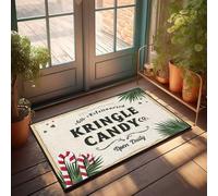 Alfombra de exterior para oficina | Billete de dólar, letrero vintage de Kringle Candy Co. con decoraciones festivas - Pequeño/Persa - Felpudos para entrada exterior, hogar, divertidos, para exteri