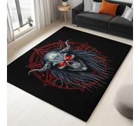Alfombra de fantasía oscura con escudo de calaveras, para salón, 60 x 90 cm, supersuave, de pelo corto, lavable, antideslizante, para habitación juvenil, baño, color negro