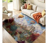 Alfombra de fantasía para coche, 160 x 230 cm, pelo corto, lavable, antideslizante, diseño clásico de cuento de hadas, alfombra de pelo plano suave para sala de juegos, color azul y verde