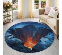 Alfombra de fantasía redonda, antideslizante, naranja, azul, rocas de lava, lavable, alfombra de salón estampada, alfombra de pelo corto, redonda, 90 cm, suave alfombra redonda para dormitorio, salón