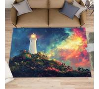 Alfombra de faro, grande, 160 x 230 cm, diseño de cielo estrellado, para dormitorio, pintura al óleo, no se desprende, para guardería, oficina, sala de juegos infantil