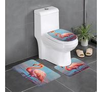 Alfombra de felpa para dormitorio, cocina, bañera, decoración del hogar, bonito juego de 3 alfombrillas protectoras de baño de flamenco, alfombra absorbente para exteriores