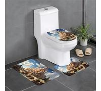 Alfombra de felpa para dormitorio, cocina, bañera, decoración del hogar, juego de 3 piezas de tapete protector de baño con diseño de castillo de anime