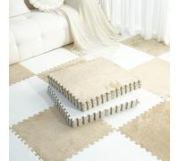 Alfombra de Felpa para Gatear, Alfombra de Espuma entrelazada de Felpa, 24 Uds., alfombras de retales Multicolores, alfombras de Escalada for el hogar(White+Apricot)