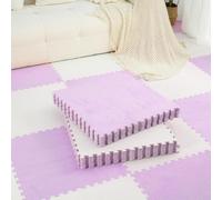 Alfombra de Felpa para Gatear, Alfombra de Espuma entrelazada de Felpa, 24 Uds., alfombras de retales Multicolores, alfombras de Escalada for el hogar(White+Purple)