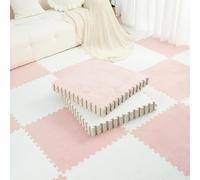 Alfombra de Felpa para Gatear, Alfombra de Espuma entrelazada de Felpa, 24 Uds., alfombras de retales Multicolores, alfombras de Escalada for el hogar(White+Pink)