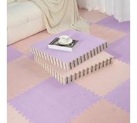 Alfombra de Felpa para Gatear, Alfombra de Espuma entrelazada de Felpa, 24 Uds., alfombras de retales Multicolores, alfombras de Escalada for el hogar(Pink+Purple)