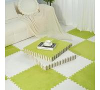 Alfombra de Felpa para Gatear, Alfombra de Espuma entrelazada de Felpa, 24 Uds., alfombras de retales Multicolores, alfombras de Escalada for el hogar(White+Green)