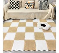 Alfombra de Felpa para Gatear, Alfombra de Rompecabezas Cuadrada de Alfombra de Espuma de Felpa de retales entrelazados Multicolor(Light Brown+White)