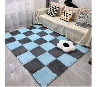 Alfombra de Felpa para Gatear, Alfombra de Rompecabezas Cuadrada de Alfombra de Espuma de Felpa de retales entrelazados Multicolor(Blue+Gray)