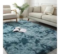 Alfombra de felpa suave de 200 x 200 cm, lavable, antideslizante, diseño de oveja, perfecto para decoración de sala de estar y dormitorio, color azul, artículos esenciales textiles para el hogar.