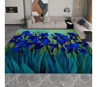 Alfombra de flores abstracta pintura al óleo iris para adolescentes y niñas, alfombras de pelo corto, alfombra interior para dormitorio, salón, lavable, verde oscuro, alfombrilla antideslizante, 160 x