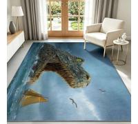 Alfombra de franela 80 x 150 cm con estampado de dinosaurios de cocodrilo de libro, alfombra lavable, arte de fantasía antideslizante alfombras impresas para sala de estar, habitación de los niños