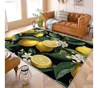 Alfombra de Franela Respaldo TPR Antideslizante PatróN de Fruta de LimóN Lavable a Máquina, Alfombra de Pelo Corto Verde moqueta para Sala de Estar, Dormitorio 60x90 cm
