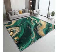 Alfombra de Franela Suave Oro Verde - Diseño Abstracto Mármol Líquido Remolinos - Antideslizante y Lavable - 160 x 230 cm, Alfombra para Salón Dormitorio Habitación Infantil - Fácil Cuidado