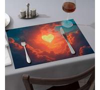 Alfombra de fresa, un sol en forma de corazón brilla entre las nubes. Manteles individuales para comedor, decoración de fiesta occidental, manteles individuales de primavera (1 unidad)