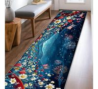 Alfombra de fuegos artificiales, banderas patrióticas festivas, tulipanes, día de la independencia, azul, pelo bajo, suave, rectangular, resistente a las manchas, para cocina, baño, entrada, mesita de