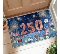 Alfombra de fuegos artificiales, diseño patriótico de tulipanes y margaritas, color azul, de pelo bajo, alfombra de borde ribeteado, entrada, baño, cocina, puerta, decoración de 2 x 3 pies