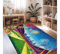 Alfombra de fuegos artificiales, festiva vibrante paisaje urbano, confeti, celebración, azul, antideslizante, estética, rectangular, alfombra para el hogar, sala de estar, dormitorio, pasillo, oficina