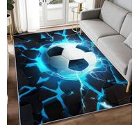 Alfombra de fútbol con diseño de rayo de geometría deportiva para dormitorio, 100 x 160 cm, lavable a máquina, antideslizante, alfombra de fantasía artística, alfombra azul de pelo bajo para cocina