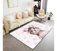 Alfombra de gato de dibujos animados para niños, lindo cepillo de dientes de animales, alfombra de entrada para niñas y niños, alfombra antideslizante divertida con forma de corazón y garra de gato