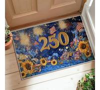 Alfombra de girasol, bandera patriótica festiva de fuegos artificiales, día de la independencia, felpudo rectangular de pelo bajo, no se desprende, para baño, puerta, entrada, mesita de noche