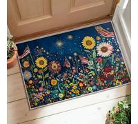 Alfombra de girasol, festiva y vibrante bandera de flores de verano, color azul, de pelo bajo, rectangular, no se desprende, para baño, puerta, entrada, mesita de noche, decoración de 2 x 3 pies