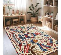 Alfombra de gnomo, bandera patriótica festiva, fuegos artificiales, 4 de julio, color rojo, borde antideslizante, alfombra rectangular para sala de estar, dormitorio, comedor, escritorio, oficina