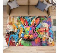 Alfombra de graffiti de 100 x 150 pulgadas, alfombras de conejo garabatos para habitación de niños, alfombras de área de arte callejero para dormitorio, alfombra antideslizante de pelo bajo para sala