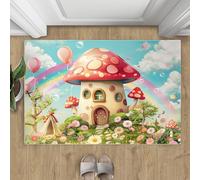 Alfombra de hongos arcoíris, para sala de estar, grande, estilo cuento de hadas, lavable, antideslizante, para decoración del hogar, 160 x 230 cm