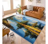 Alfombra de Interior 180x240 cm Mondialeleza MontañAs Y RíOs Bosques Alfombras de Pelo Corto Antideslizantes Paisaje Alfombra Moderna para Sala de Estar, Entrada, Comedor y Zonas de Paso
