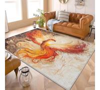 Alfombra de Interior 200x300 cm PatróN de FéNix de Fuego Alfombras de Pelo Corto Antideslizantes Naranja Alfombra Moderna para Sala de Estar, Entrada, Comedor y Zonas de Paso