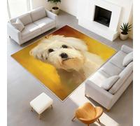 Alfombra de interior con pintura al óleo, 80 x 150 cm, diseño de animales con diseño de perro maltés, color amarillo mostaza, acogedora, de pelo bajo, resistente al desprendimiento, fácil de limpiar