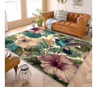 Alfombra de Interior de 180x240 cm ColibríEs y Flores Dibujados a Mano Suave y Cómoda, Alfombra de Pelo Corto Verde Base Antideslizante Ideal para Salones, Dormitorios y Pasillos