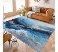 Alfombra de Interior de 60x90 cm Textura de MáRmol Abstracta Suave y Cómoda, Alfombra de Pelo Corto Azul Base Antideslizante Ideal para Salones, Dormitorios y Pasillos