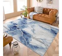 Alfombra de Interior de 60x90 cm Textura de MáRmol Suave y Cómoda, Alfombra de Pelo Corto Azul Y Blanco Base Antideslizante Ideal para Salones, Dormitorios y Pasillos